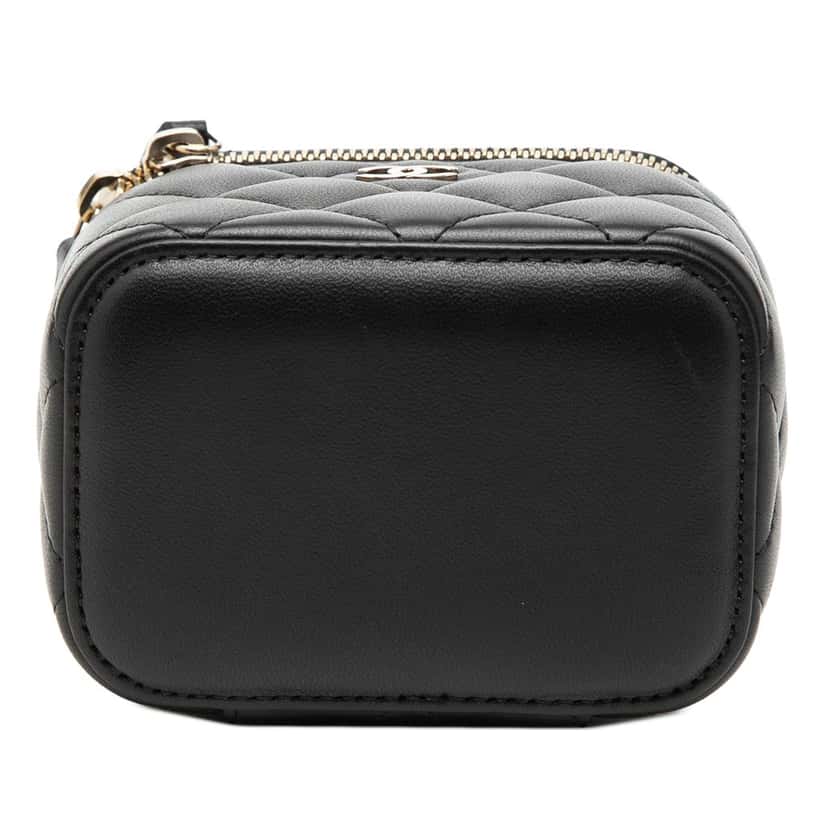 Chanel Mini Quilted Lambskin Vanity Case with Chain Black Leather Very good condition - Inside View