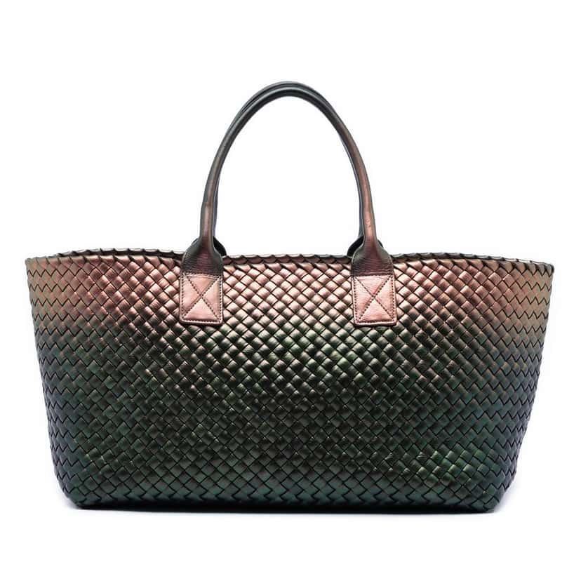 Bottega Veneta Medium Iridescent Nappa Intrecciato Cabat Tote Brown Leather Very good condition - Front View
