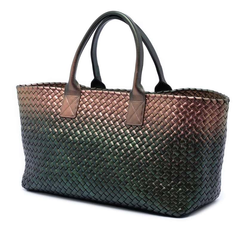 Bottega Veneta Medium Iridescent Nappa Intrecciato Cabat Tote Brown Leather Very good condition - Back View