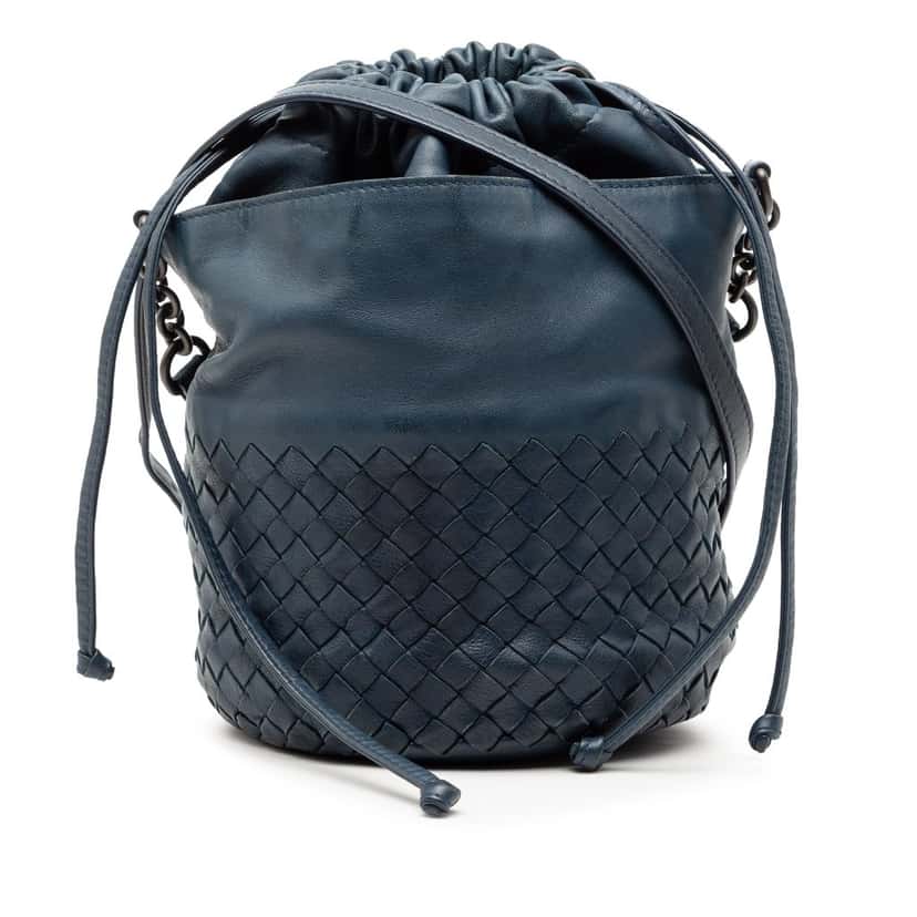 Bottega Veneta Nappa Intrecciato Bucket Blue Leather Very good condition - Front View