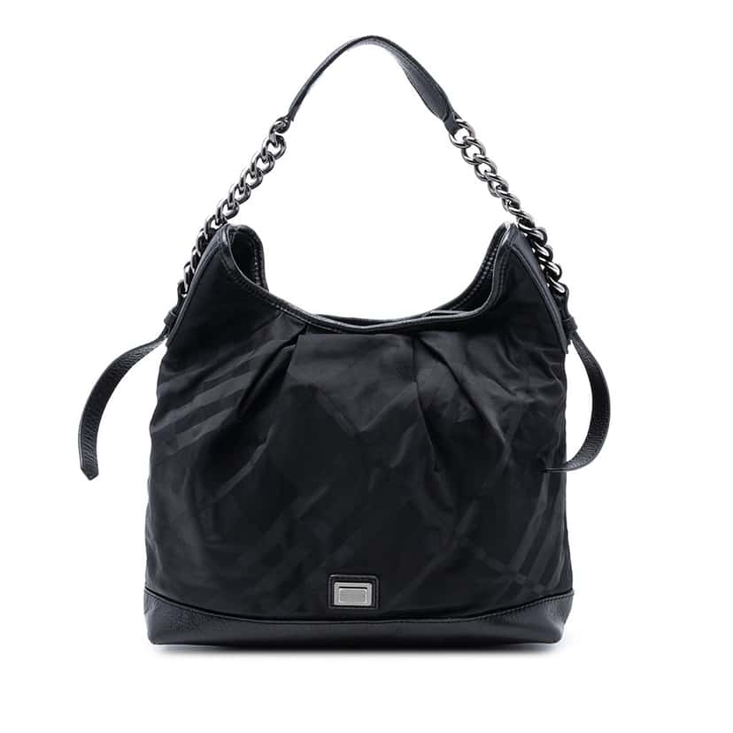 Burberry Tonal Check Nylon Shoulder Bag Black Very good condition - Front View