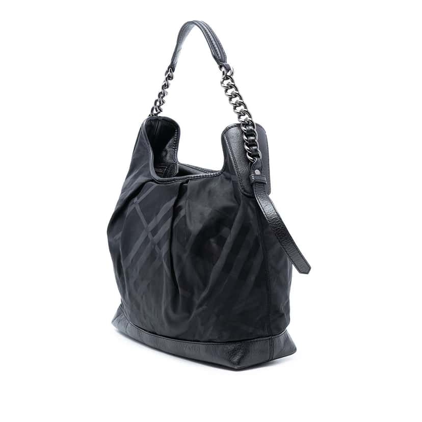 Burberry Tonal Check Nylon Shoulder Bag Black Very good condition - Back View