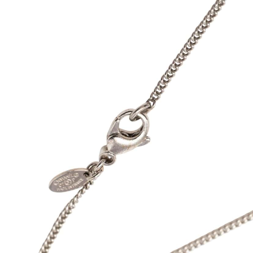 Chanel CC Silver Plated Crystal Enamel Pendant Necklace Silver Metal Very good condition - Model View