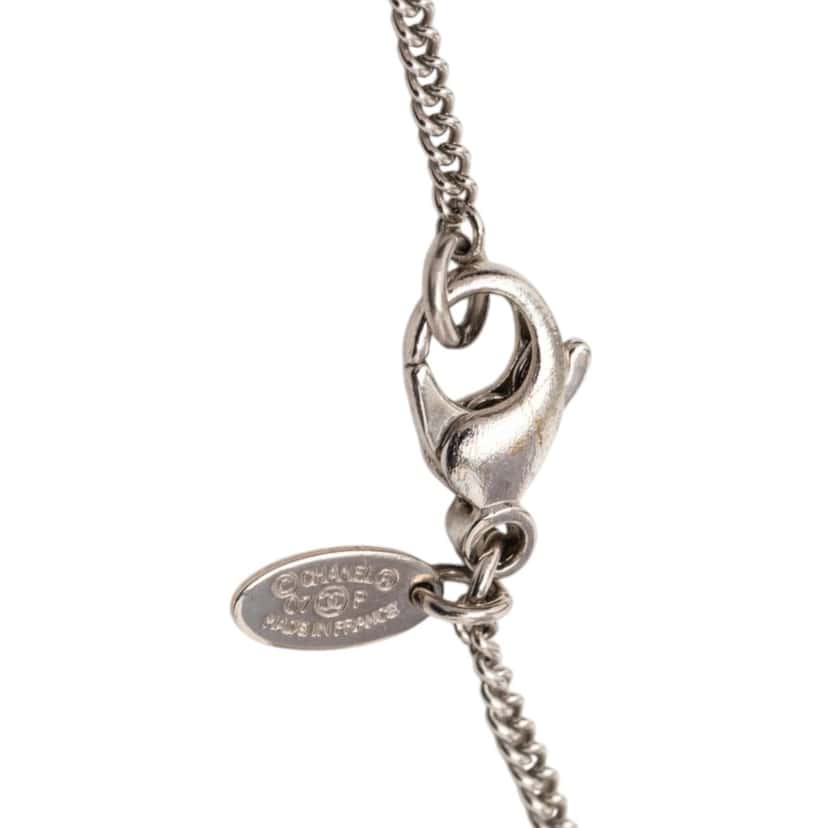 Chanel CC Silver Plated Crystal Enamel Pendant Necklace Silver Metal Very good condition - Box View