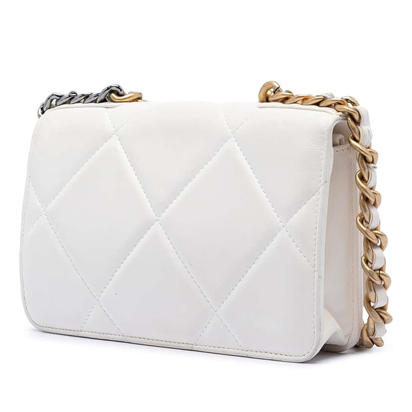 Chanel Quilted Lambskin 19 Wallet on Chain White Leather Very good condition - Back View