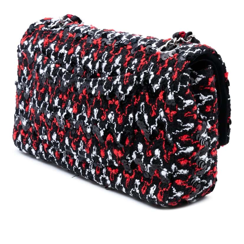 Chanel Medium Classic Tweed Sequins Double Flap Black Good condition - Back View