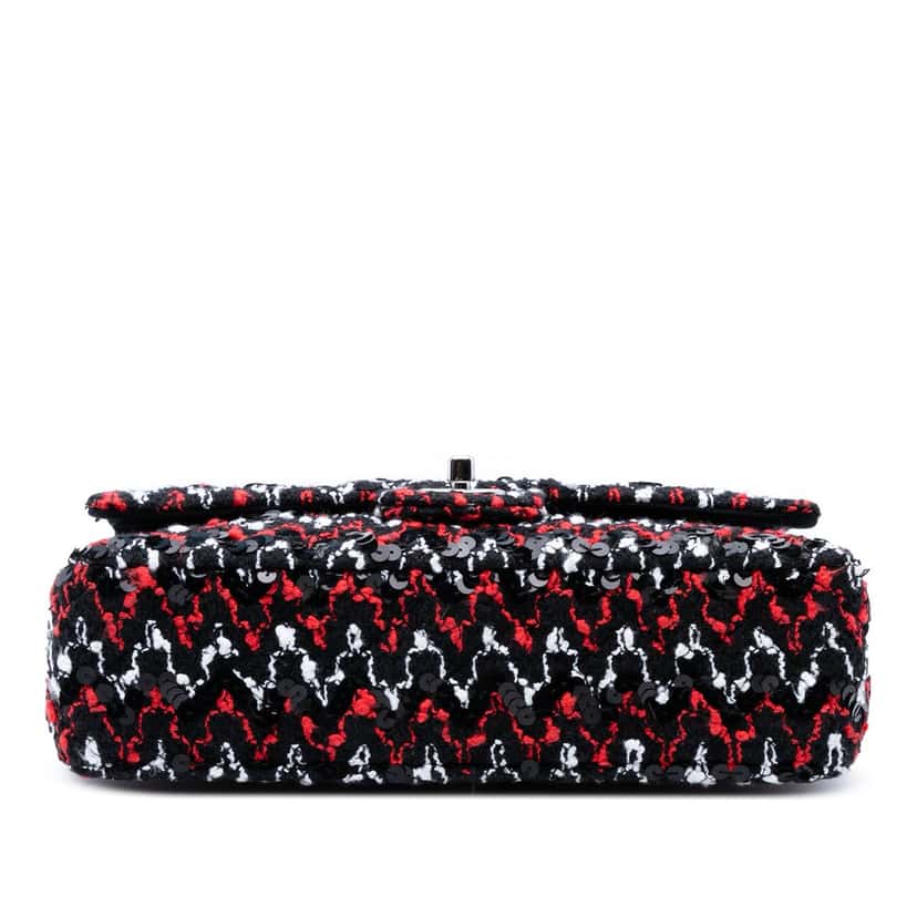 Chanel Medium Classic Tweed Sequins Double Flap Black Good condition - Inside View