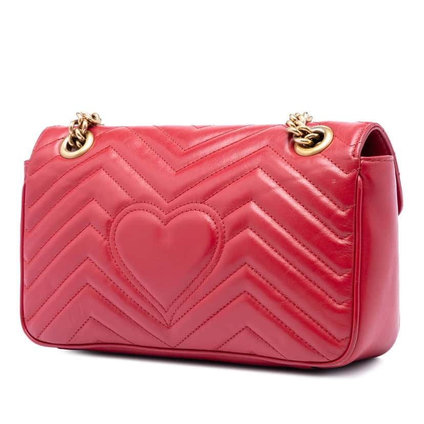 Gucci Medium GG Marmont Matelasse Leather Shoulder Bag Red Leather Very good condition - Back View