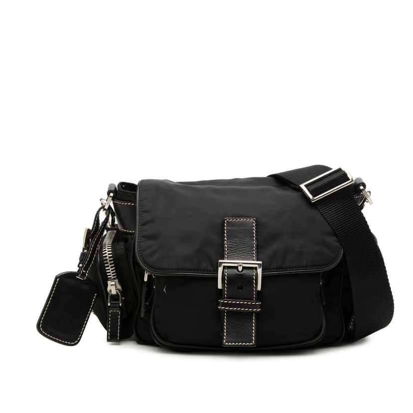 Prada Tessuto Buckle Messenger Bag Black Very good condition - Front View