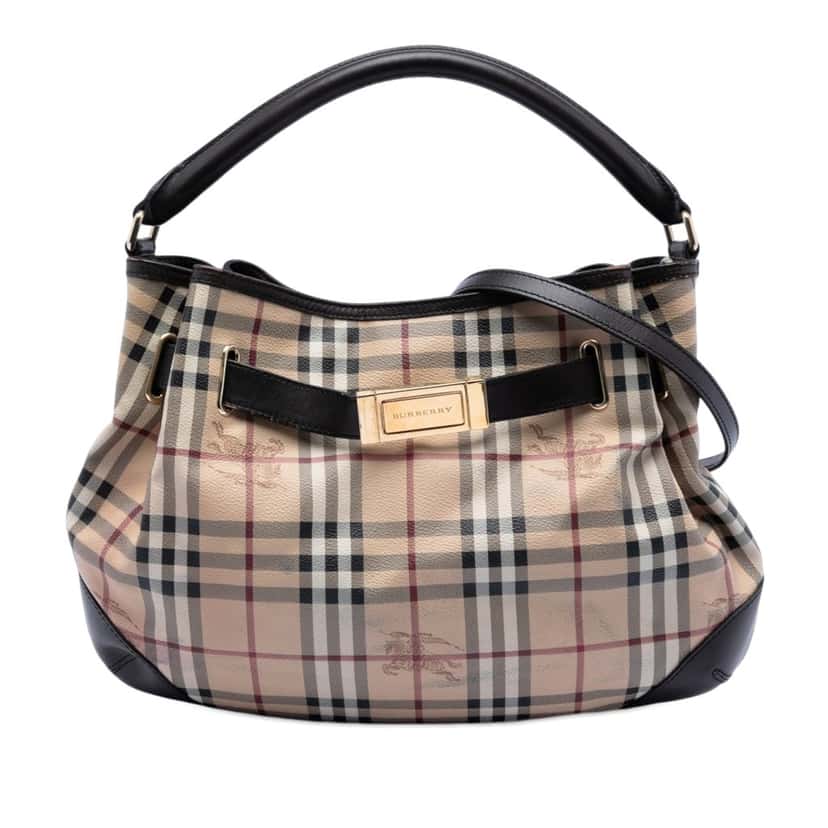 Burberry Medium Haymarket Check Coated Canvas Willenmore Hobo Beige Very good condition - Front View