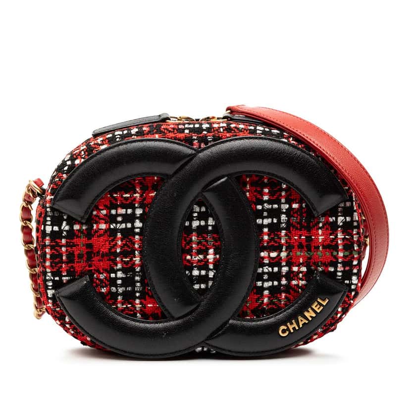 Chanel Tweed and Lambskin Coco Midnight Camera Bag Red Very good condition - Front View