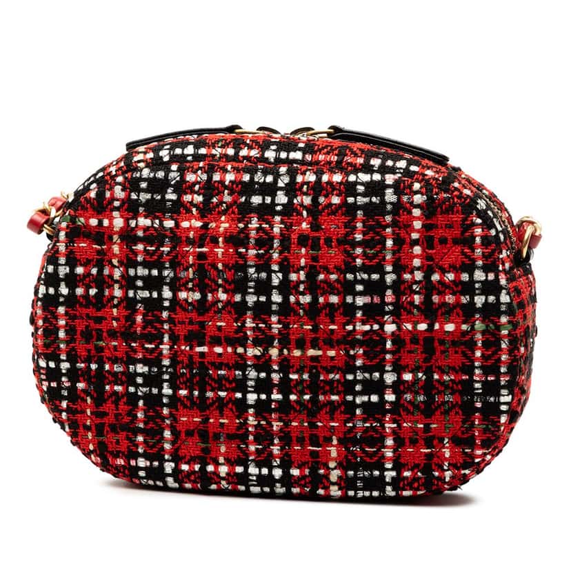 Chanel Tweed and Lambskin Coco Midnight Camera Bag Red Very good condition - Back View