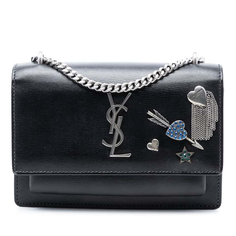 Saint Laurent Mini Calfskin Monogram Lucky Charms Sunset Wallet on Chain Black Leather Very good condition - Front View
