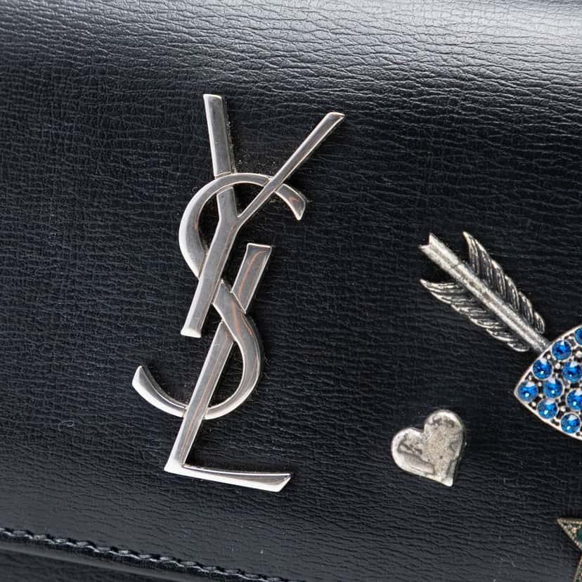 Saint Laurent Mini Calfskin Monogram Lucky Charms Sunset Wallet on Chain Black Leather Very good condition - Box View