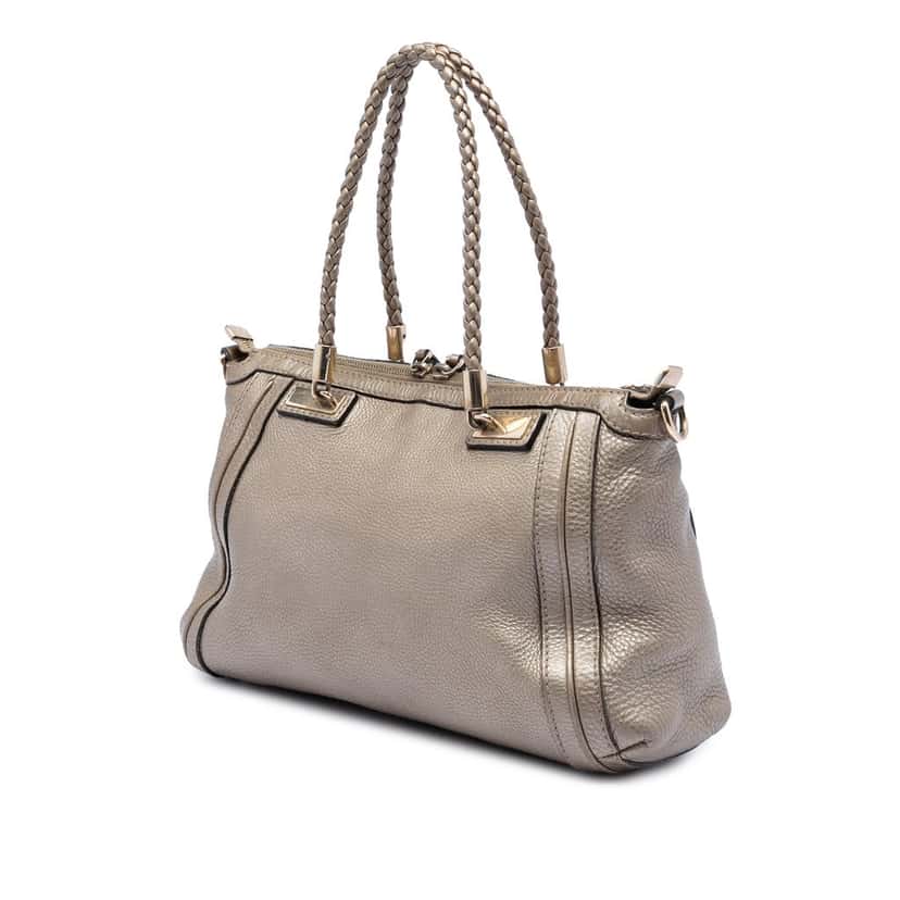 Gucci Metallic Pebbled Calfskin Bella Satchel Gold Leather Very good condition - Back View