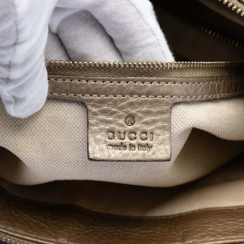 Gucci Metallic Pebbled Calfskin Bella Satchel Gold Leather Very good condition - Box View