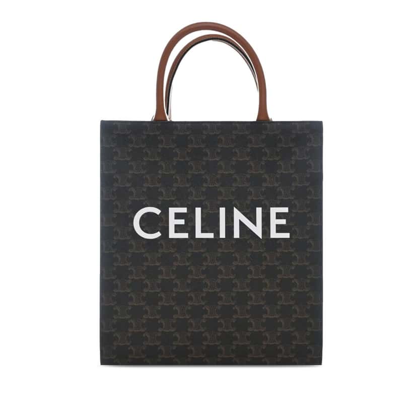 Celine Small Triomphe Coated Canvas Vertical Cabas Tote Brown Very good condition - Front View