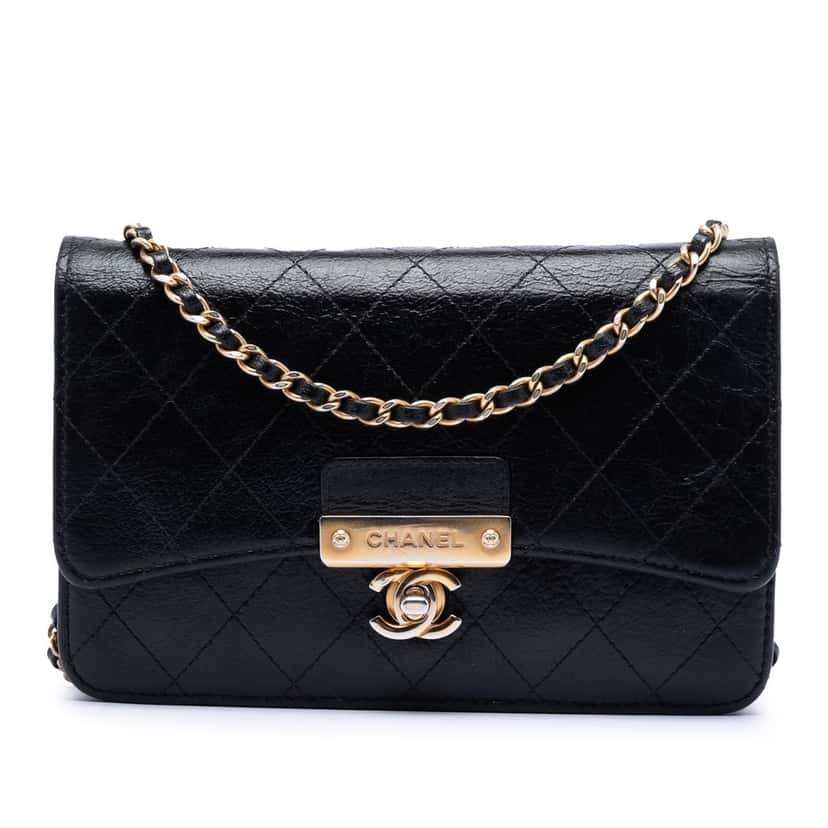 Chanel Stitched Goatskin Golden CC Wallet On Chain Black Leather Very good condition - Front View