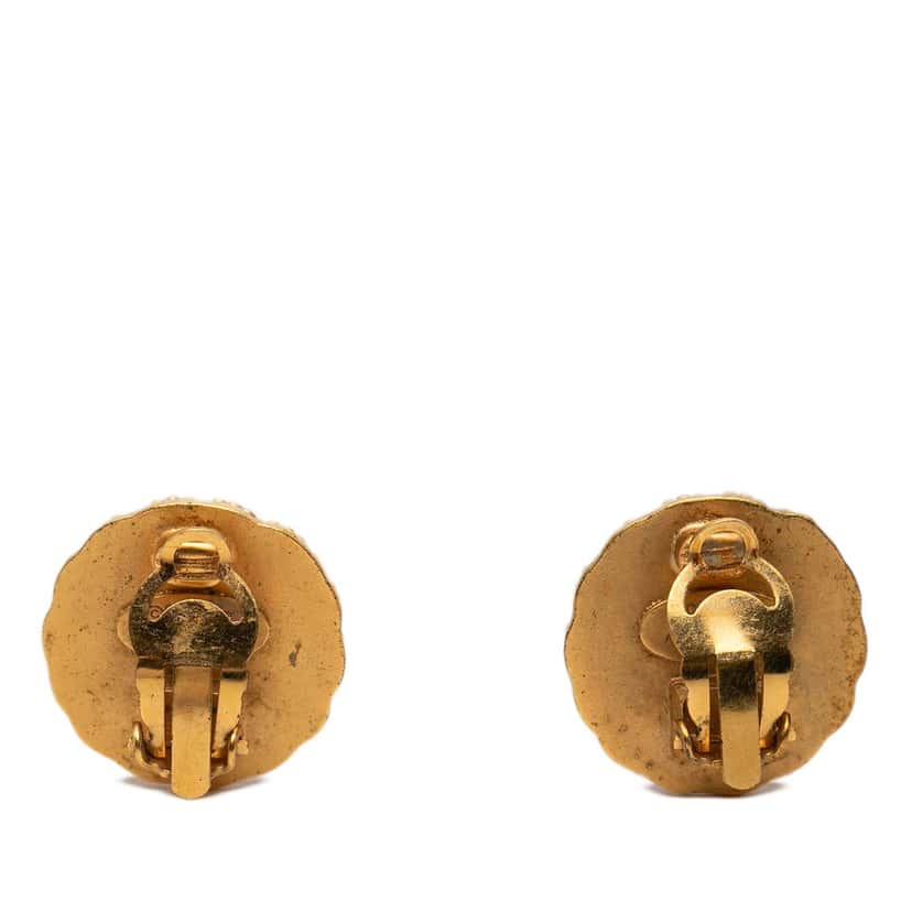 Chanel CC Gold Plated Round Clip On Earrings Gold Metal Very good condition - Back View