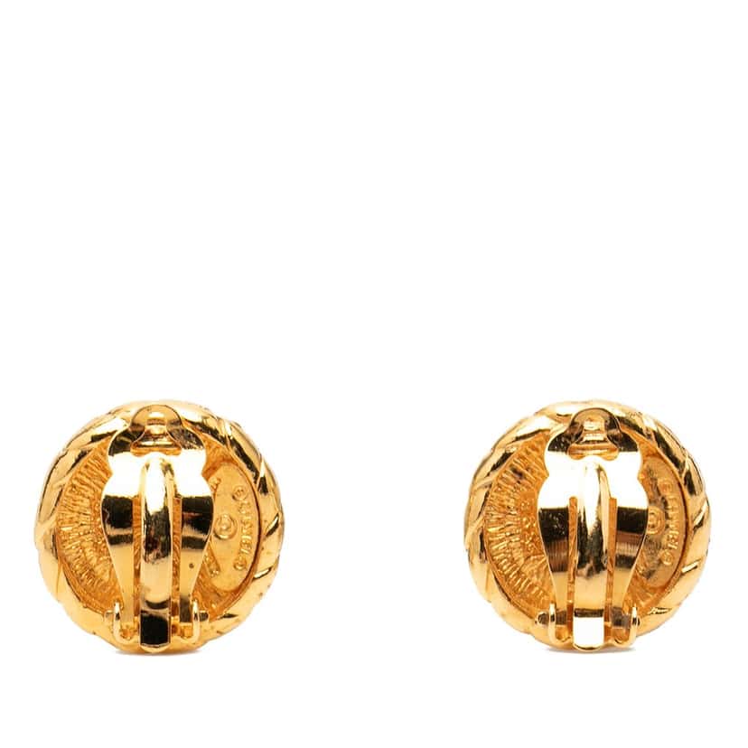 Chanel Gold Plated CC Round Clip On Earrings Gold Metal Very good condition - Back View
