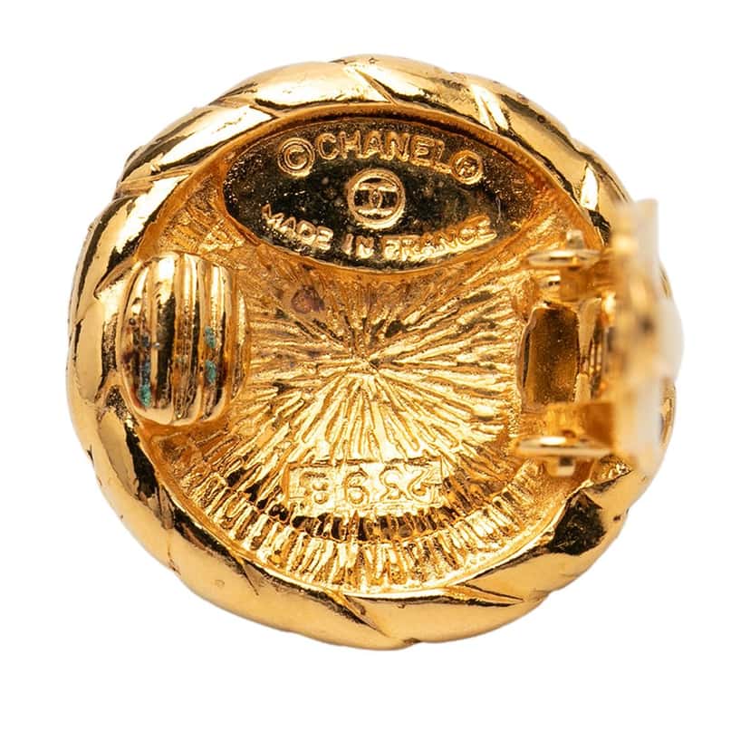 Chanel Gold Plated CC Round Clip On Earrings Gold Metal Very good condition - Inside View