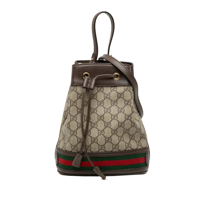 Gucci Small GG Supreme Web Ophidia Bucket Bag Beige Very good condition - Front View