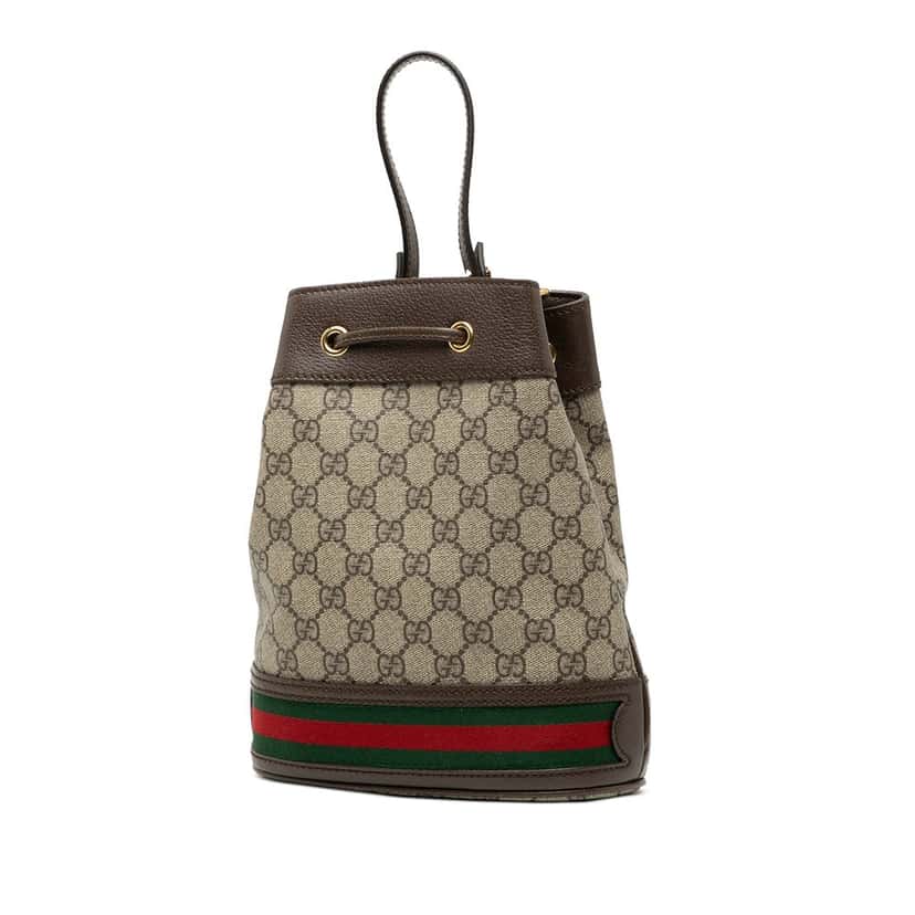 Gucci Small GG Supreme Web Ophidia Bucket Bag Beige Very good condition - Back View