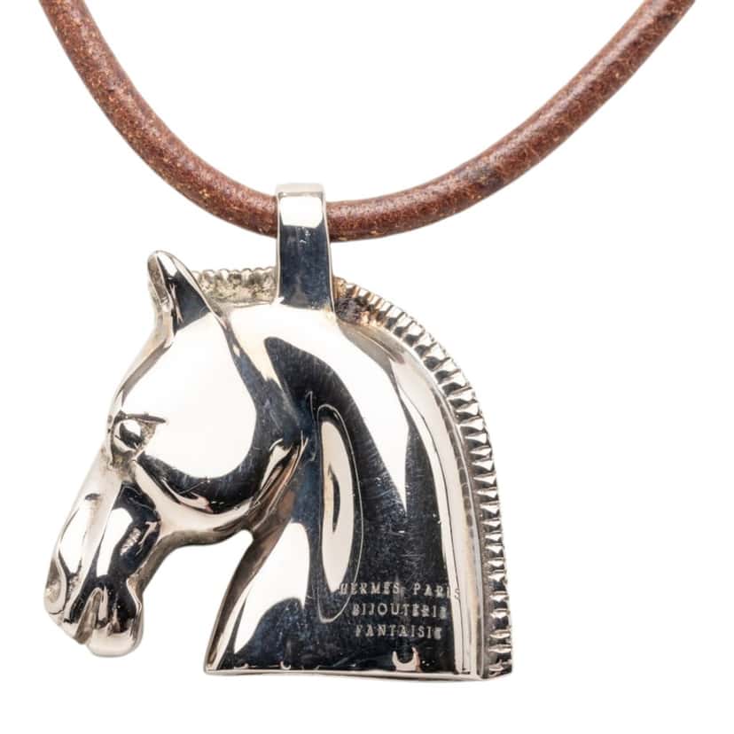 Hermès Palladium Plated Horse Head Pendant Necklace Silver Metal Very good condition - Inside View