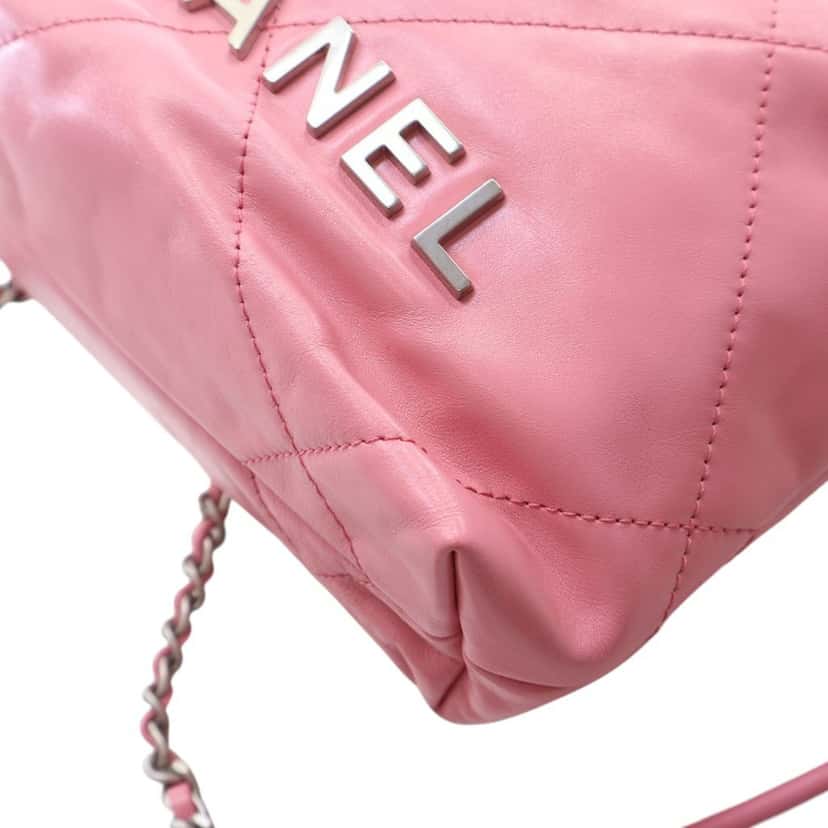Chanel Mini Shiny Calfskin 22 Handbag Pink Leather Never worn - Box View