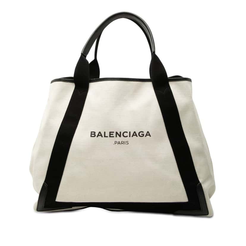 Balenciaga Canvas Navy Cabas Tote M White Very good condition - Front View