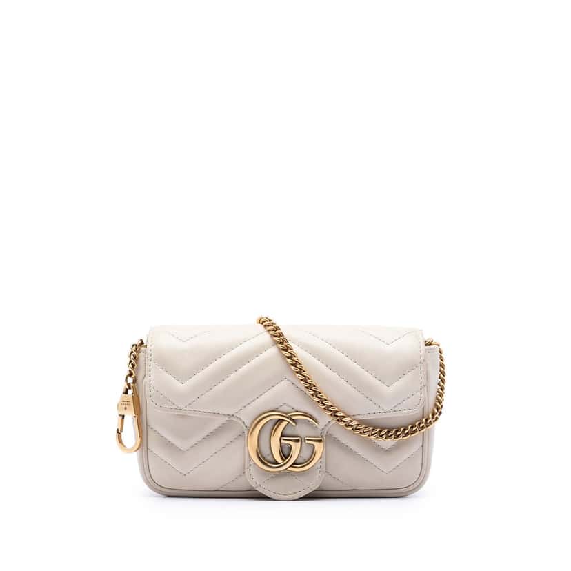 Gucci Mini GG Marmont Matelasse Calfskin Flap Crossbody White Leather Very good condition - Front View