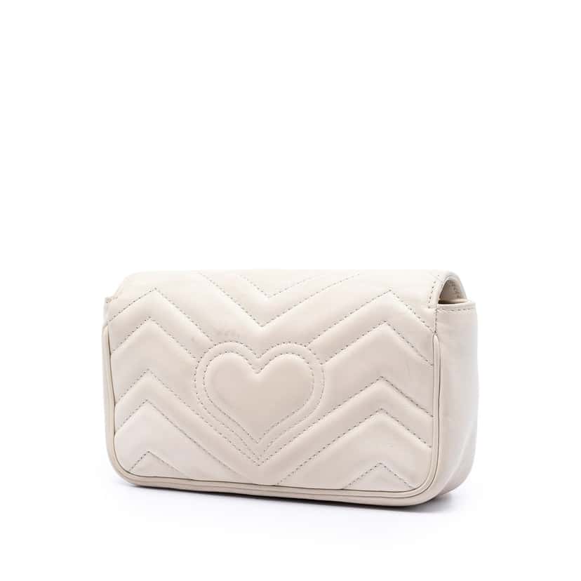 Gucci Mini GG Marmont Matelasse Calfskin Flap Crossbody White Leather Very good condition - Back View
