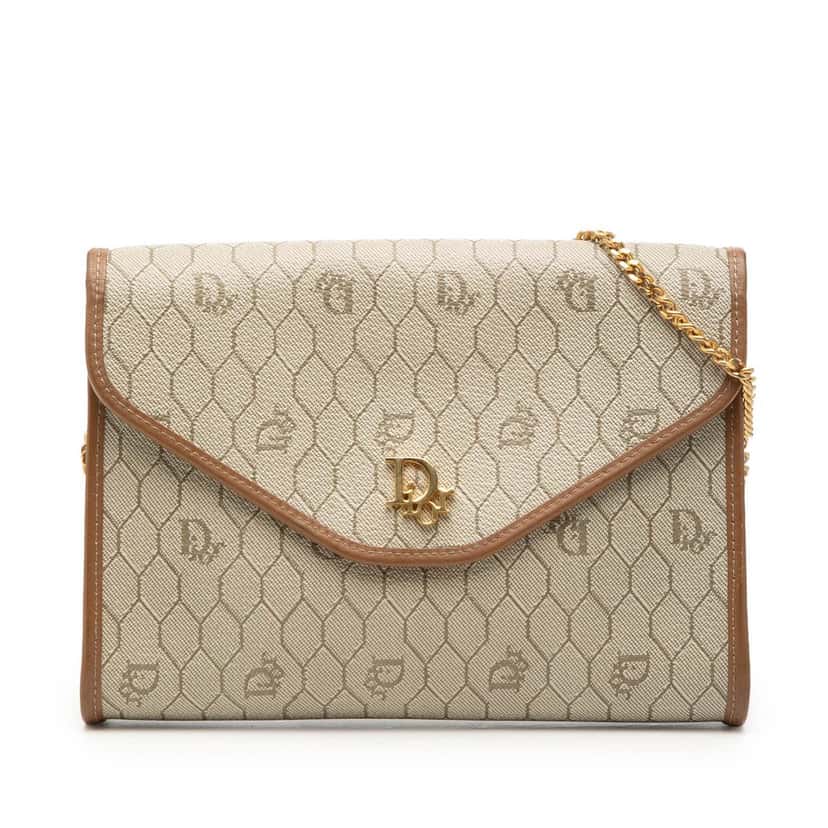 Dior Honeycomb Coated Canvas Chain Crossbody Beige Very good condition - Front View