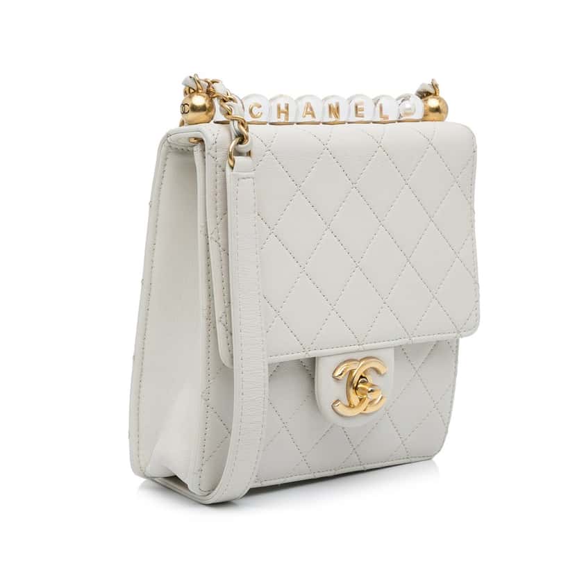 Chanel Mini Chic Pearls Crossbody White Leather Very good condition - Back View