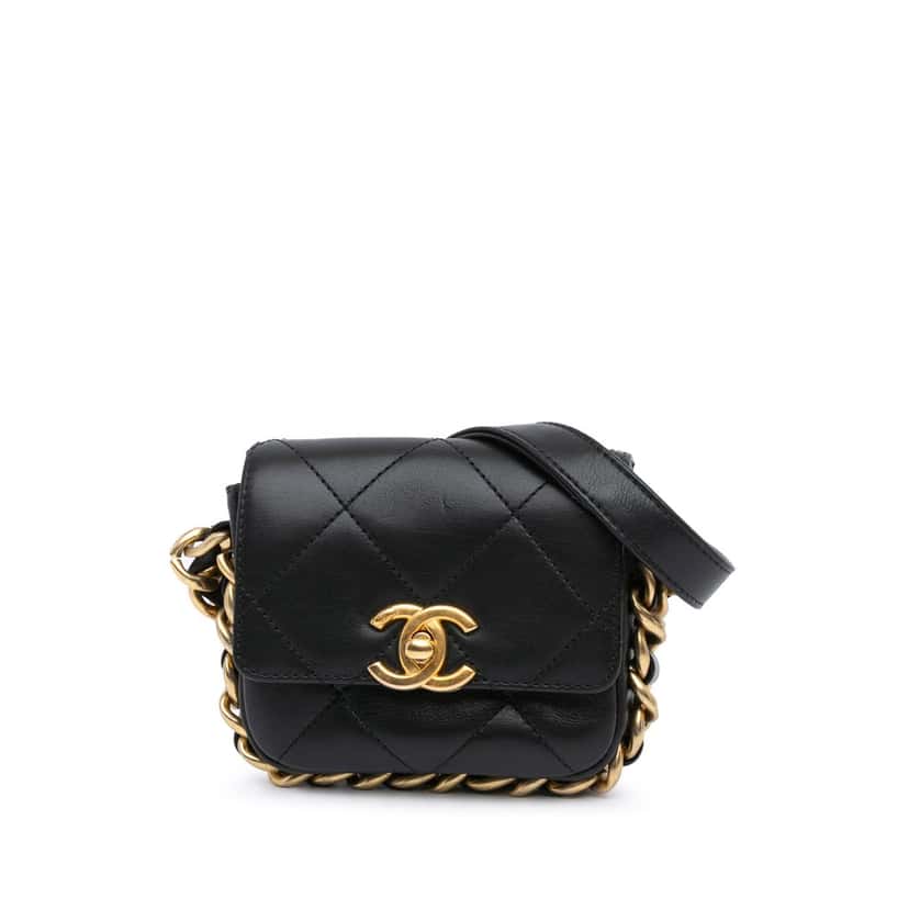 Chanel Mini Quilted Calfskin Framing Chain Flap Black Leather Very good condition - Front View