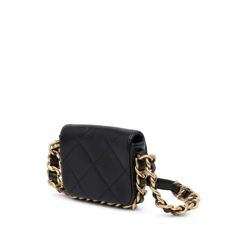Chanel Mini Quilted Calfskin Framing Chain Flap Black Leather Very good condition - Back View