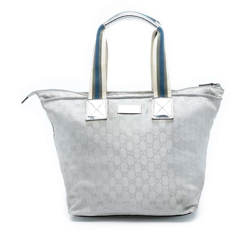 Gucci GG Canvas Web Tote Silver Very good condition - Front View