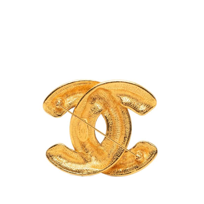 Chanel CC Gold Plated Quilted Brooch Gold Metal Very good condition - Back View