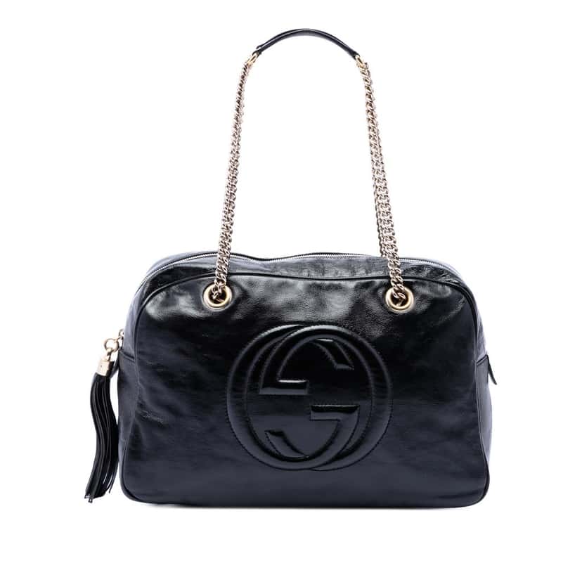 Gucci Patent Soho Chain Shoulder Bag Black Leather Very good condition - Front View