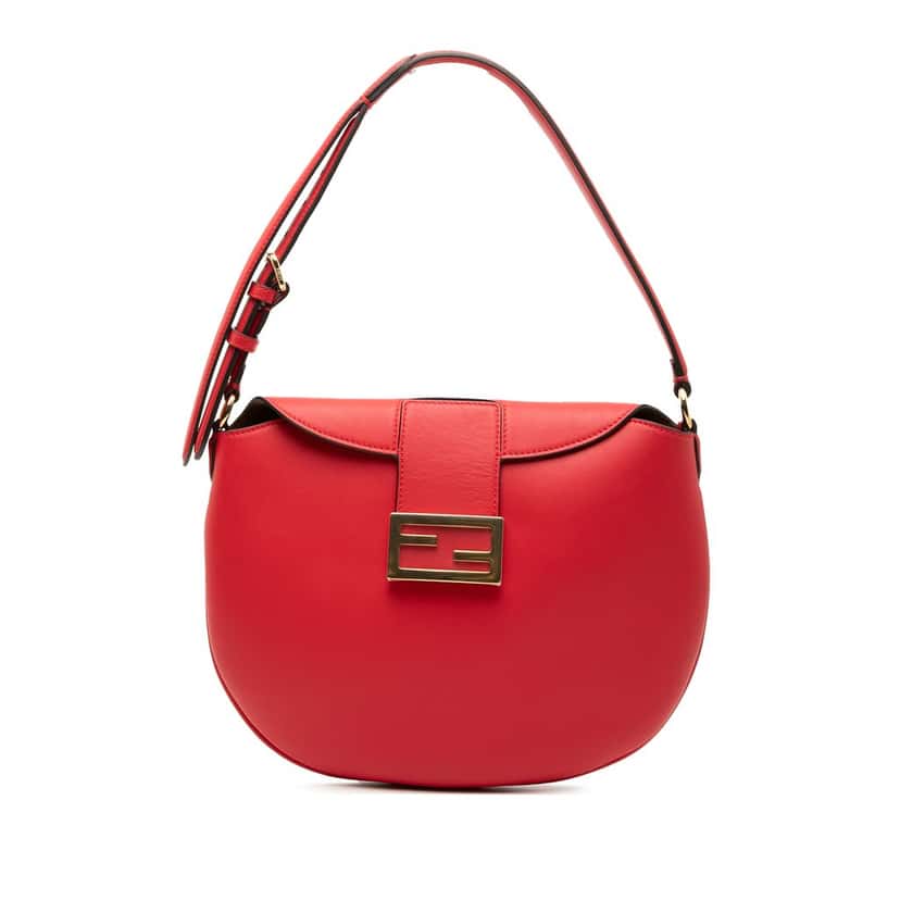 Fendi Small Leather Croissant Hobo Red Leather Very good condition - Front View