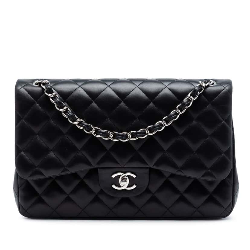 Chanel Jumbo Classic Lambskin Double Flap Black Leather Very good condition - Front View