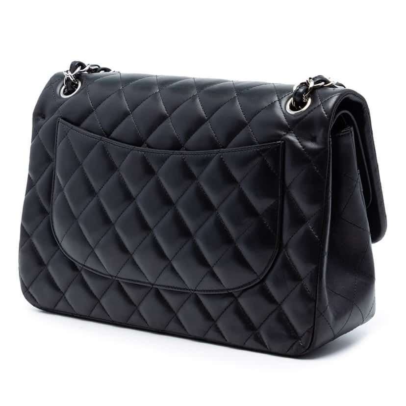 Chanel Jumbo Classic Lambskin Double Flap Black Leather Very good condition - Back View