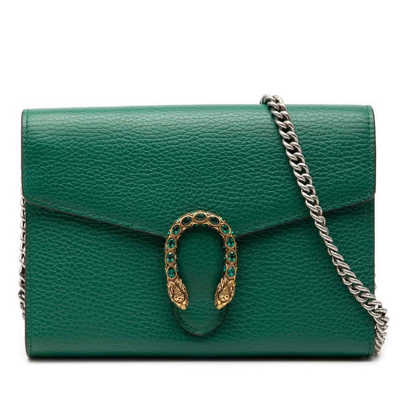 Gucci Calfskin Dionysus Wallet on Chain Green Leather Very good condition - Front View