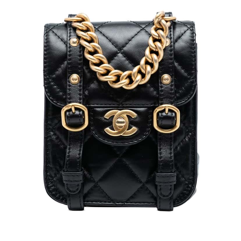 Chanel Mini Aged Calfskin City School Flap Black Leather Very good condition - Front View