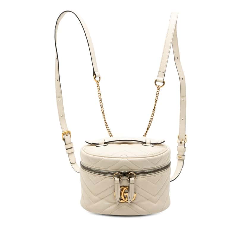 Gucci Mini GG Marmont Matelasse Leather Round Backpack White Leather Very good condition - Front View