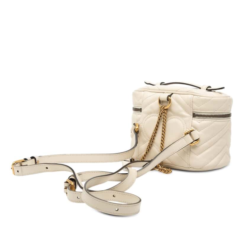 Gucci Mini GG Marmont Matelasse Leather Round Backpack White Leather Very good condition - Back View