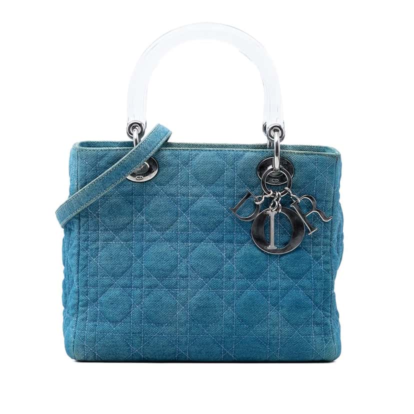 Dior Medium Denim Cannage Acrylic Handles Lady Dior Blue Very good condition - Front View