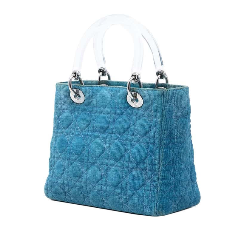 Dior Medium Denim Cannage Acrylic Handles Lady Dior Blue Very good condition - Back View