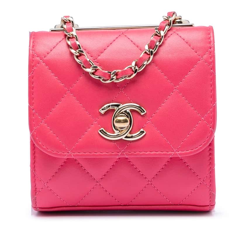 Chanel Mini Quilted Lambskin Trendy CC Clutch With Chain Pink Leather Very good condition - Front View