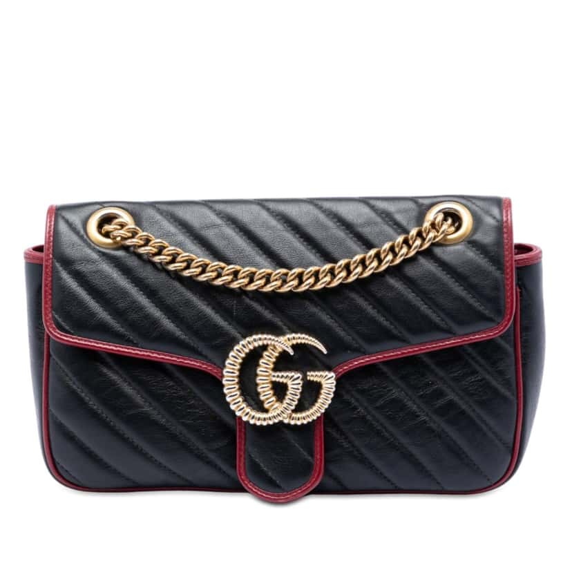 Gucci Medium GG Marmont Matelasse Diagonal Leather Torchon Shoulder Bag Black Leather Very good condition - Front View